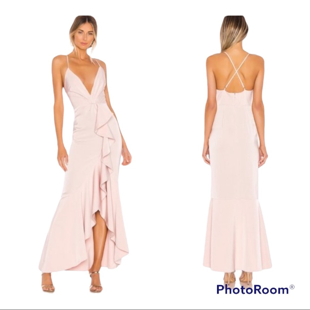 NBD light me up blush ruffle dress